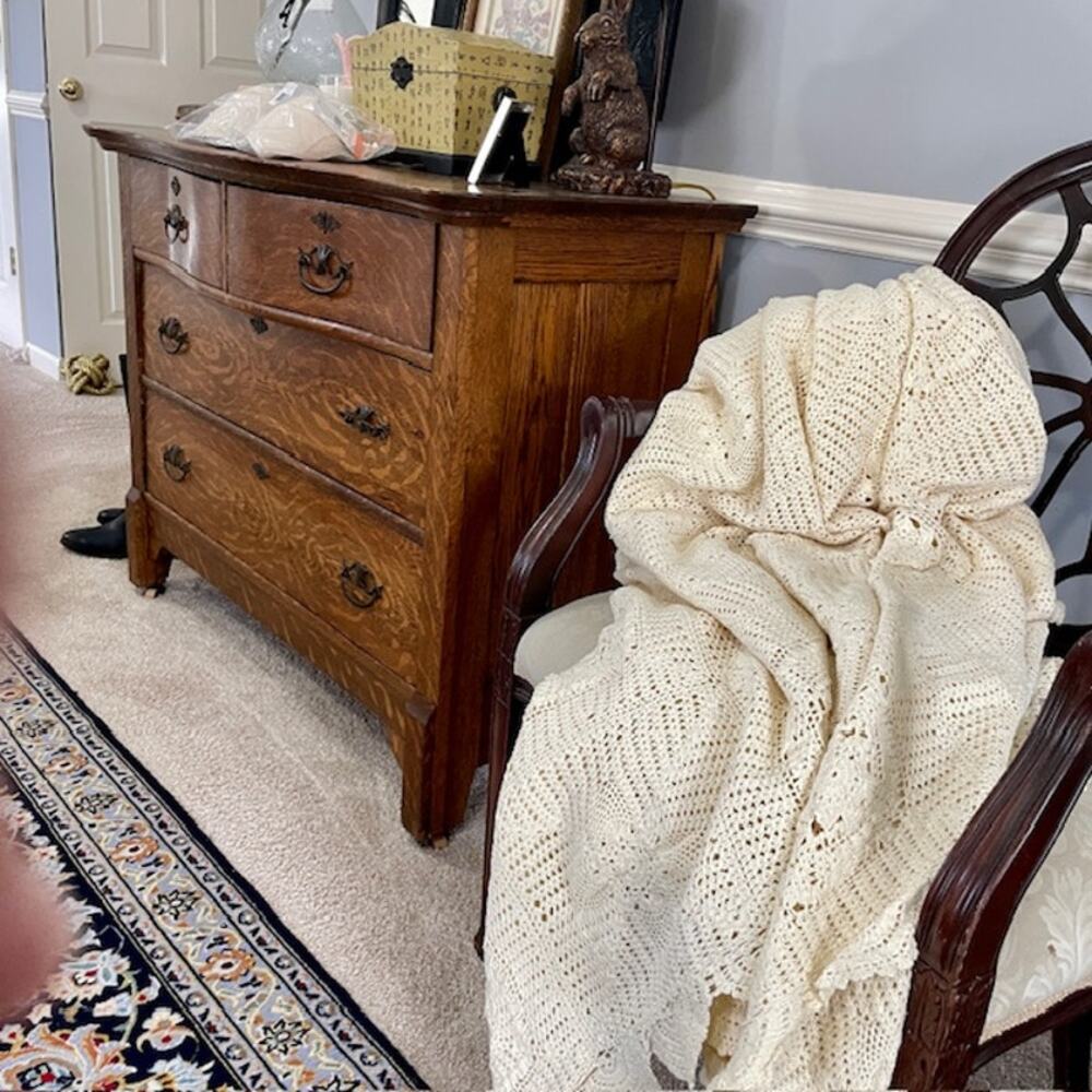 Crochet Style Cotton Granny Square Bedspread 83x83 Ivory Textured Cottagecore